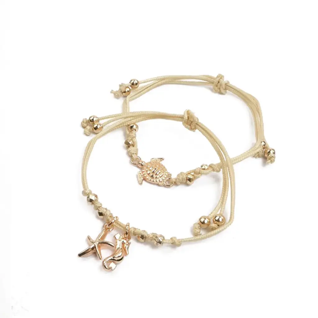 Set Pulseras Hilo con Dijes Marinos Dorados