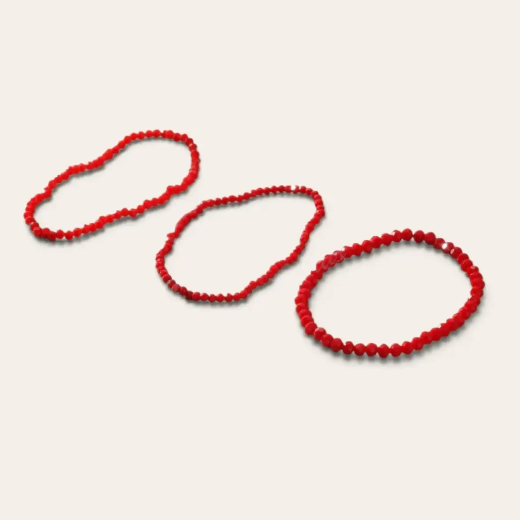 Pulsera Elastica Rojo Cristal de Vidrio, Tres Tamaños