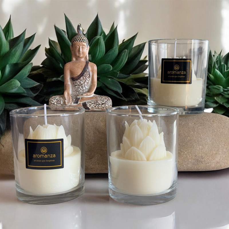 Vela con Flor de Loto Cera Vegetal Mix Floral
