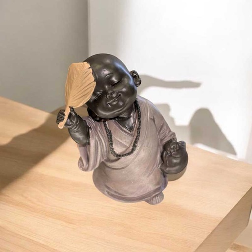 Buda Bebe Negro Abanico Manto Gris 10cm