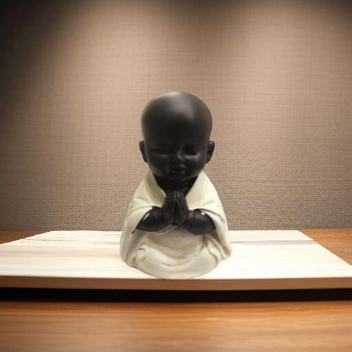 Buda Bebe Negro Mini 5.5cm Modelo Manto Blanco N°1