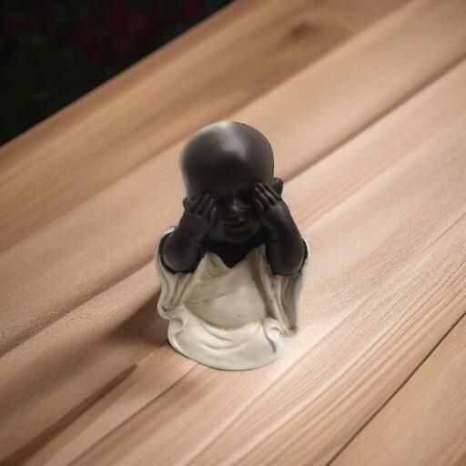 Buda Bebe Negro Mini 5.5cm Modelo Manto Blanco N°3
