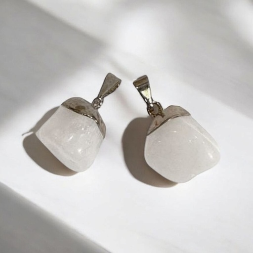 Dije Gema Cuarzo Lechoso Rolado Electroplate