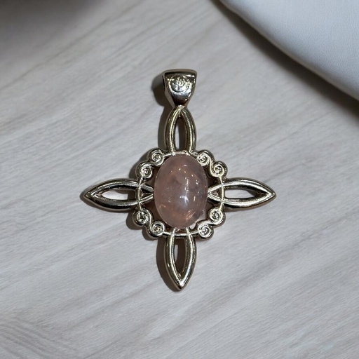 Dije Nudo de Brujas XL con Cuarzo Rosa Rolado