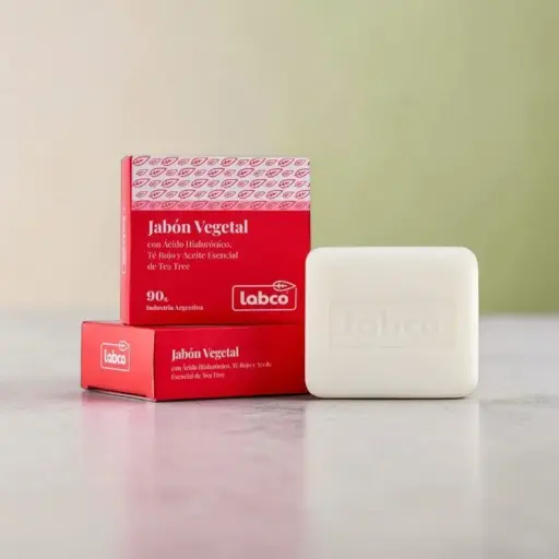 Jabón Vegetal con Ácido Hialurónico, Té Rojo y Aceite Esencial de Tea Tree 90gr, Labco