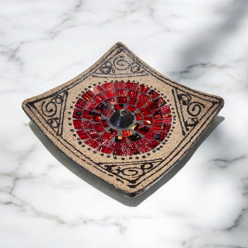 Porta Sahumerio Cuadrado Simil Arena con Mosaicos Colores Surtidos