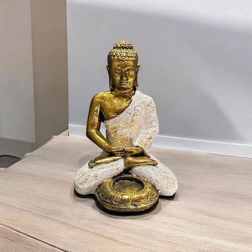 Porta Vela Buda Manto Blanco 20cm