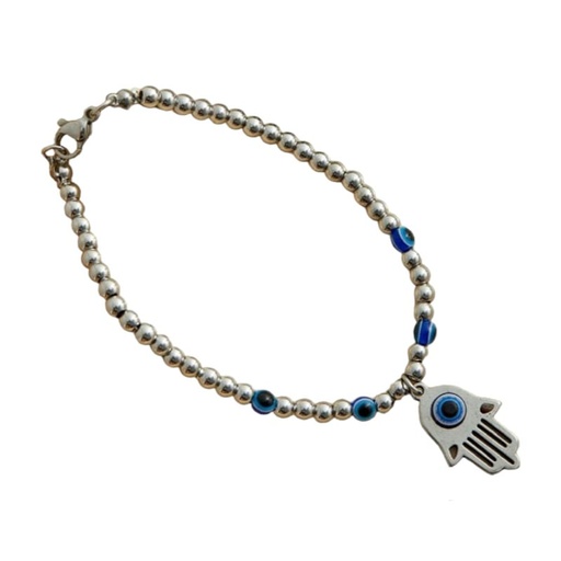 [7950050520467] Pulsera Trendy Acero con Bolitas, Dije y Mano de Fatima