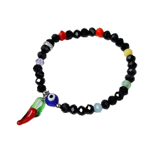 [83419] Pulsera Elastica Negra con Ojo Turco y Cuerno