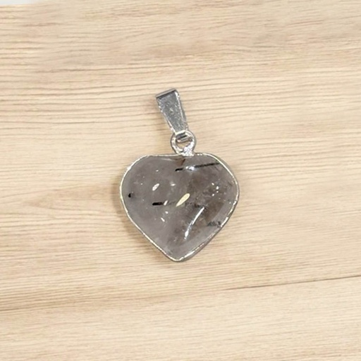 Dije Gema Cuarzo Turmalinado Corazon con Virola