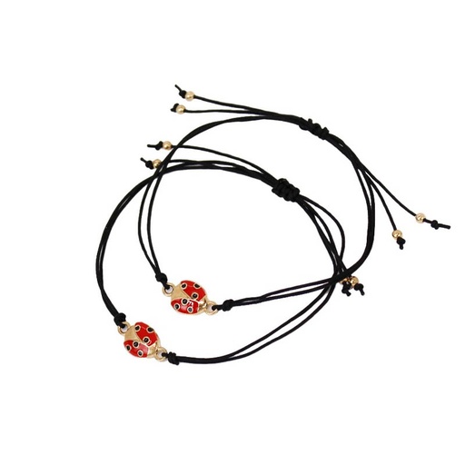 [¨75973] Set Pulseras Hilo Negra con Mariquita