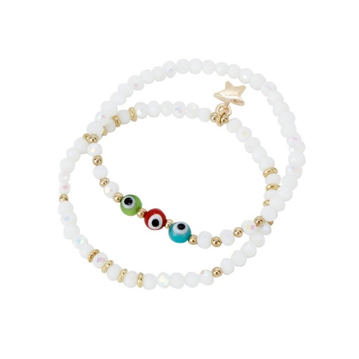 [87555] Set Pulseras Elasticas Blancas con Estrella y Ojos Turcos