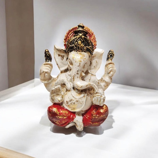 Ganesha Blanca Resina 30cm Manto Rojo