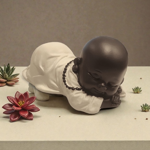 [YA10407] Buda Bebe Negro Durmiendo Manto Blanco