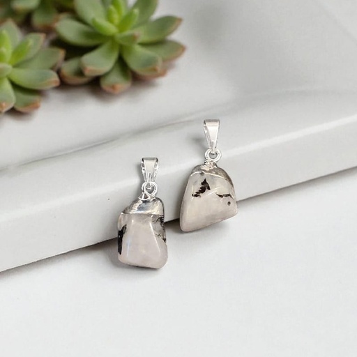 Dije Gema Adularia Piedra de la Luna Rolada Electroplate