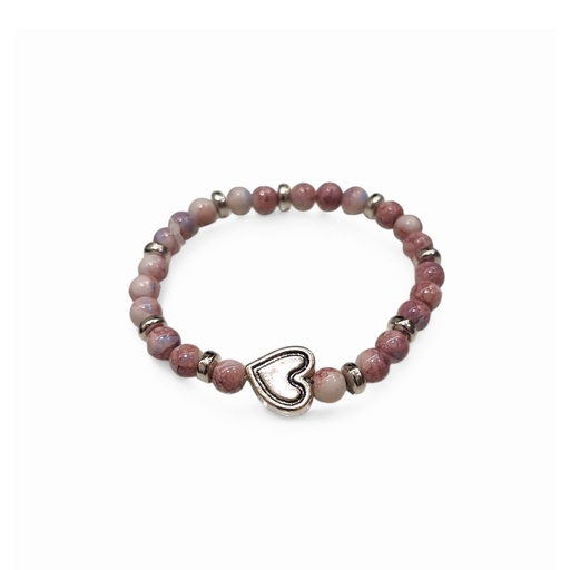 Pulsera Elastica Lila con Corazon Plateado