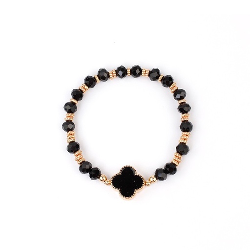 [93955] Pulsera Elastica Negra y Dorada con Trebol