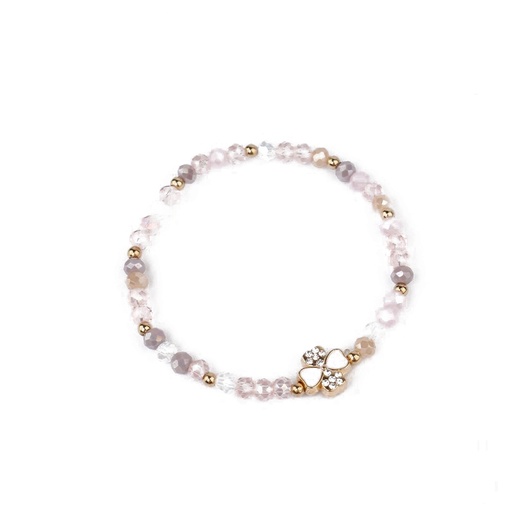[94443] Pulsera Elastica Violetas Trebol con Strass