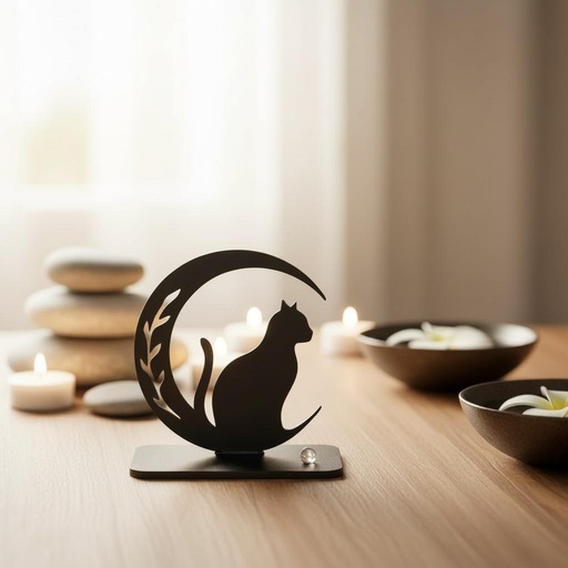 Porta Sahumerio Gato Negro en Luna