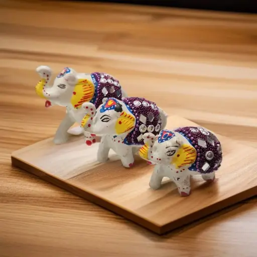 Elefante Resina Blanco con Manto Violeta 5cm