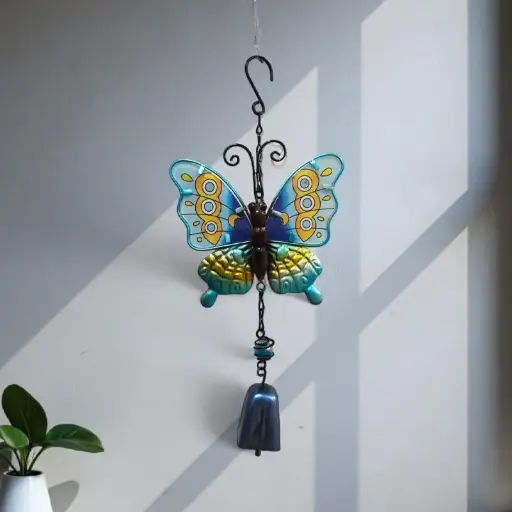Movil Metal Colgante Mariposa Azul con Campana 35cm