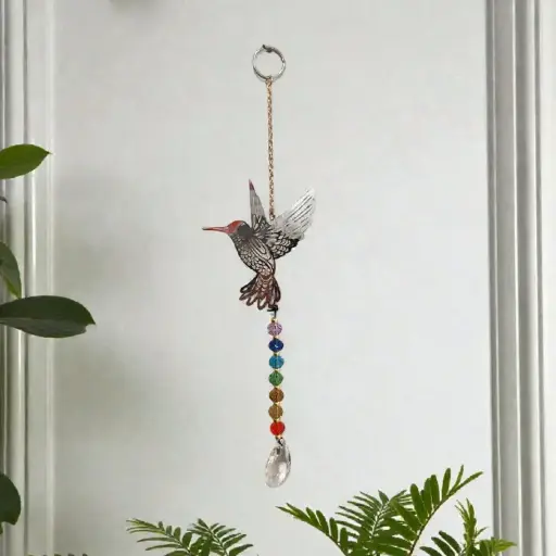 Movil Metal Colgante Colibri 7 Chakras con Atrapasol 35cm