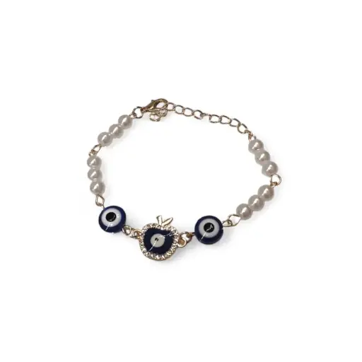 Pulsera Trendy Perlas con Ojo Turco y Manzana con Strass