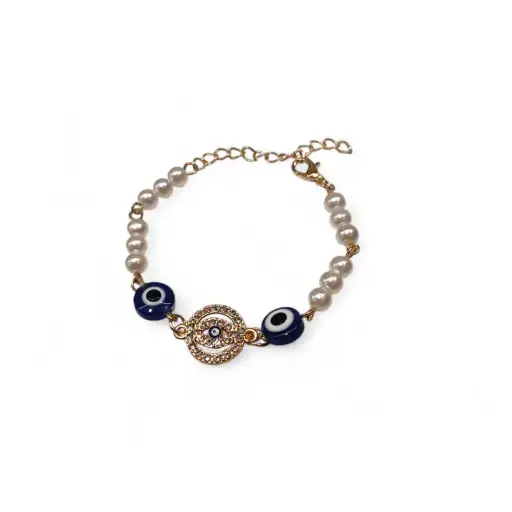 Pulsera Trendy Perlas con Ojo Turco con Strass
