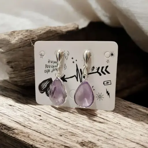 Aros Gema Amatista Gota con Virola