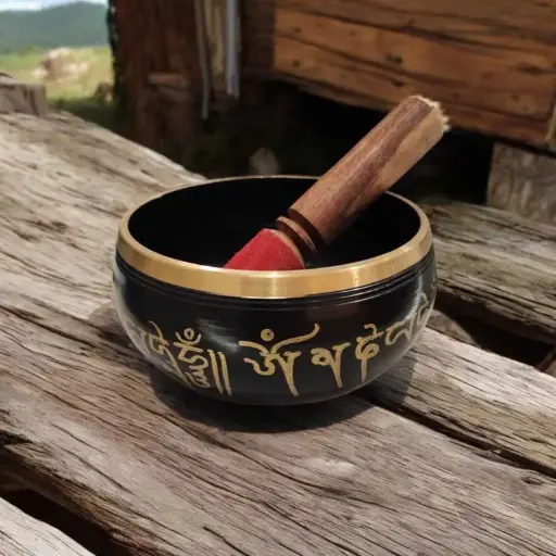 Cuenco Tibetano 13cm Negro Mantras