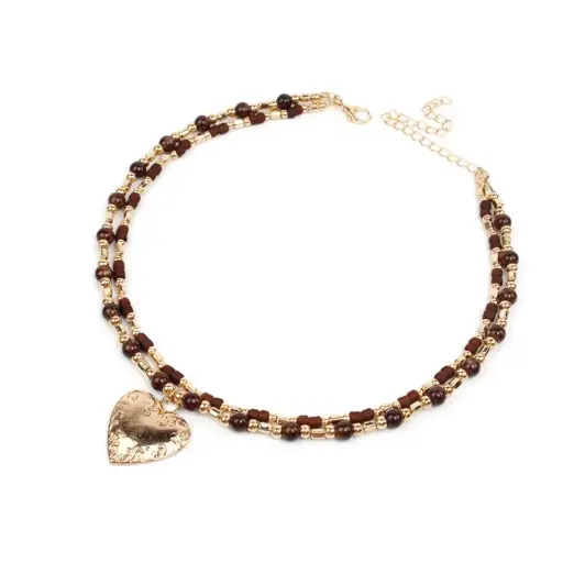 [107347] Collar Flexible Double Heart Marron