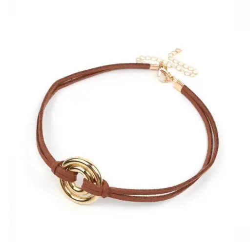 [107319] Choker de Gamuza Golden Circles Marron