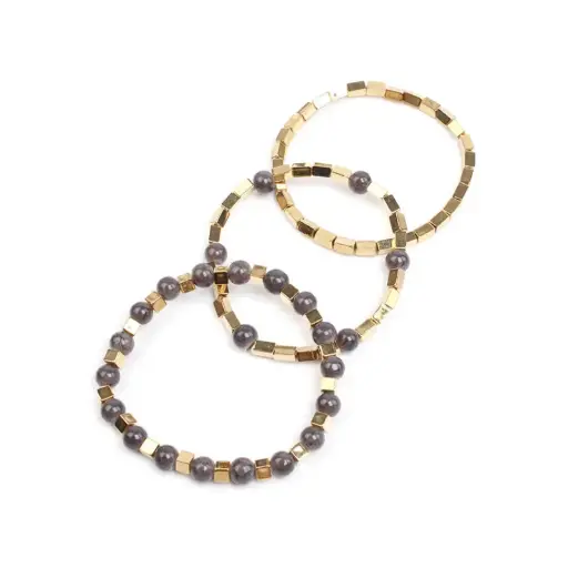 [107173] Set Tres Pulseras Elasticas Colors Glass Camel 