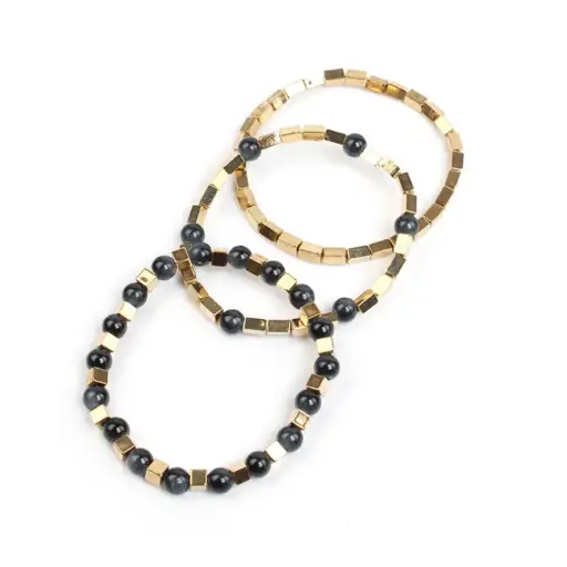 [107173] Set Tres Pulseras Elasticas Colors Glass Negra