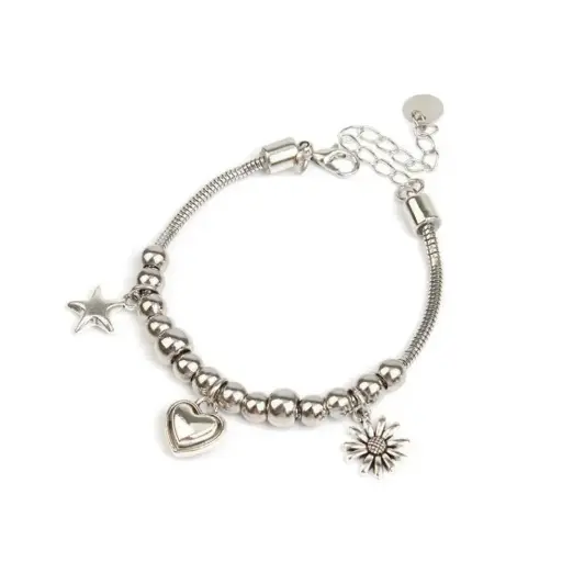 Pulsera Trendy Multidijistes Corazon, Flor y Estrella