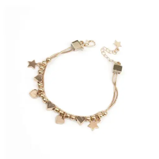 Pulsera Trendy Multicharms Corazon, Estrella y Cuadrado