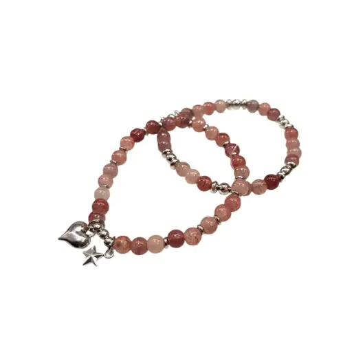 [107177] Set Pulseras Elasticas Corazon con Estrella Tono Roja