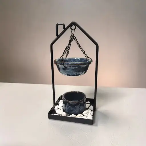 Hornito Metal Azul con Piedras 19cm