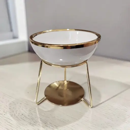 Hornito Blanco Pie Metalico Dorado