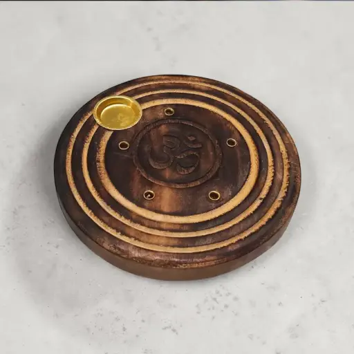 Porta Sahumerio y Porta Conos Madera Circular Om