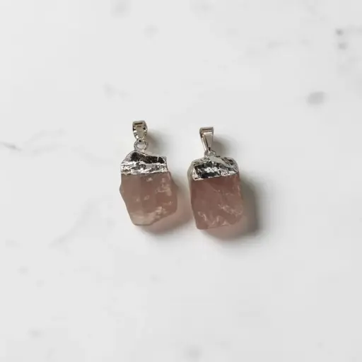 Dije Gema Cuarzo Rosa Bruto Mini Electroplate