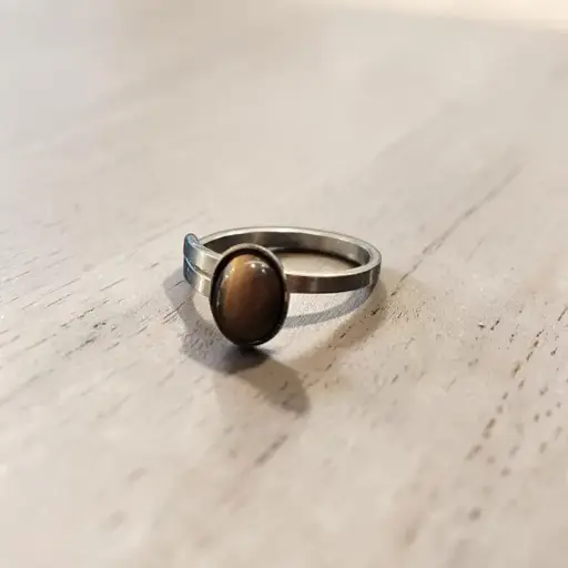 Anillo Gema Ojo de Tigre Regulable Alpaca