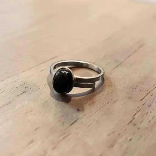 Anillo Gema Obsidiana Negra Regulable Alpaca