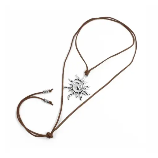 [{108030] Collar de Gamuza Silver Solar Spirit Marron
