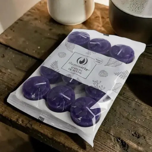 [7798081510503] Vela de Noche Violeta  x12u, Iluminarte