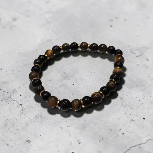 Pulsera Gema Elastica Ojo de Tigre y Obsidiana Negra 