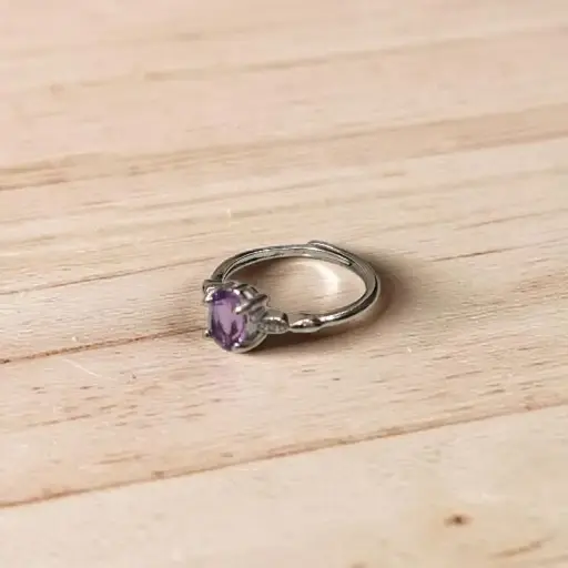 Anillo Gema Amatista Facetada Niquelado
