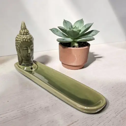 Porta Sahumerio Buda Verde 20cm
