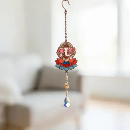 Movil Metal Colgante Ganesha con Atrapasol 38cm Colores Surtidos