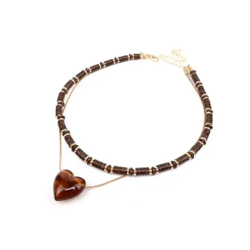 [110221] Collar Combinado Cadenas y Corazon Ambar